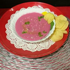 A picture of Chickpeas Beetroot Hummus.