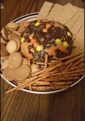 A picture of Peanut butter and Reese’s pieces Dip.