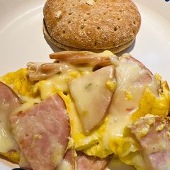 Eggs with Canadian Bacon A picture of Eggs with Canadian Bacon.