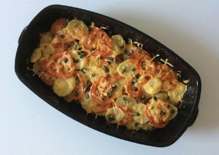 Easiest Way to Prepare Favorite Potato Gratin with Tomatoes, Cheese and Capers