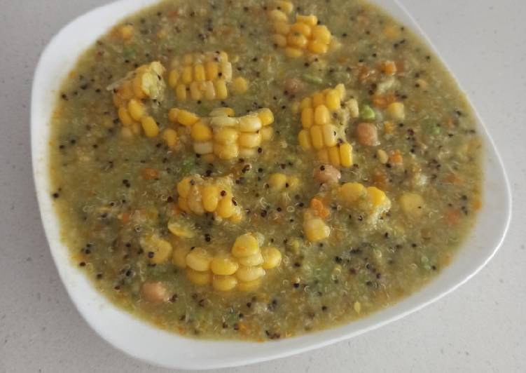 Simple Way to Make Quick Five Grains Avocado Porridge with Sweet Corn and Carrot
