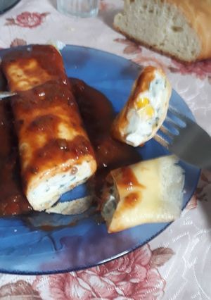 Una foto de Canelones de choclo espinaca y atún