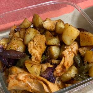 Heura (Pollo vegano) con verduras al horno