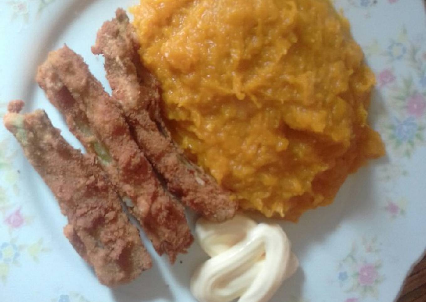 Palitos de acelga y puré de calabaza