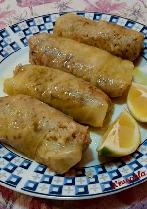 A picture of Vegan Stuffed Cabbage Rolls with Leek.