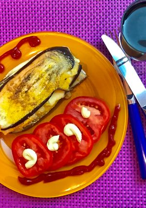 Una foto de Mis berenjenas con membrillo y mozzarella