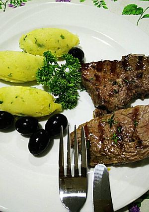 Hình của món Beefsteak và khoai tây nghiền.