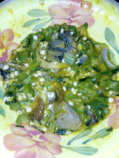A picture of Okro soup with little palm oil.