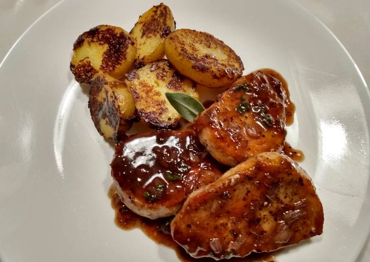 Pork Chops with Sage and Blackberry Pan Sauce