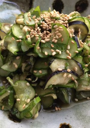 A picture of Japanese cucumber and eggplant salad.