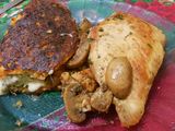 Omelette de calabaza. Y pechuga con champiñones ajo y perejil