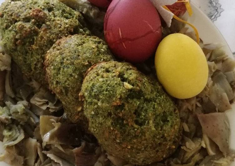 Sformatini pasquali,carciofi e uova colorate