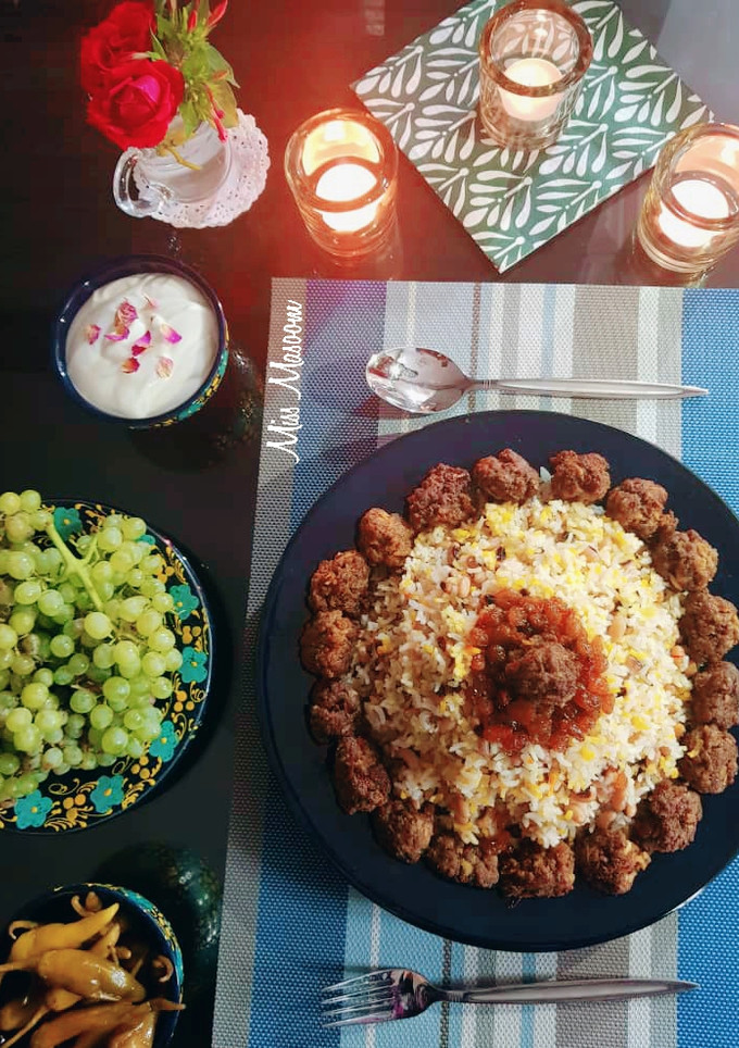 عکسی از دستور پلولوبیاچشم بلبلی با کوفته ریزه