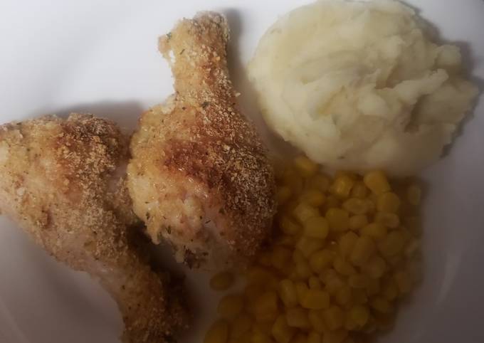 Baked breaded chicken legs