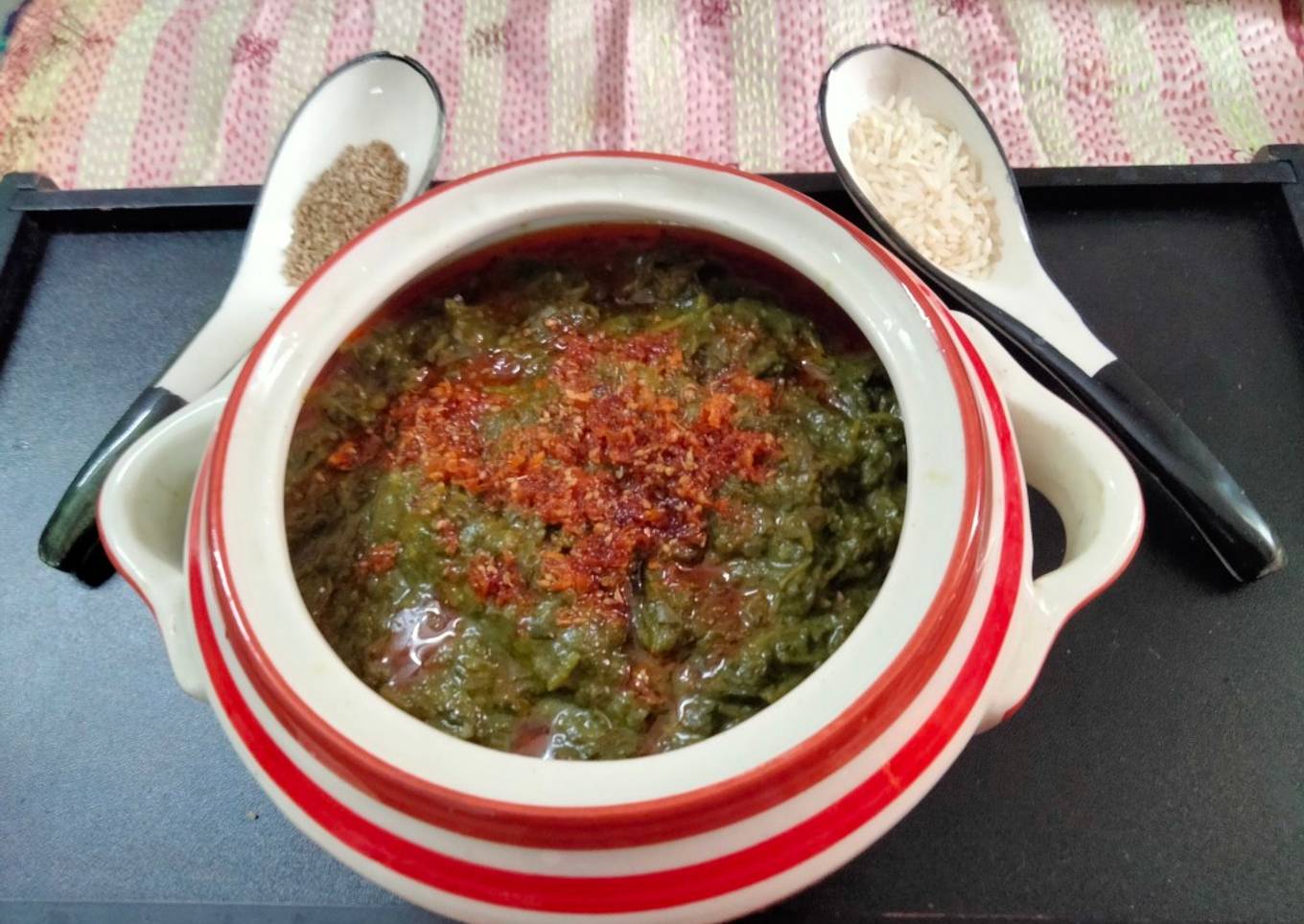 Bathua saag tempered with ajwain,ginger & red chilli powder