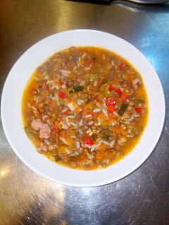 Una foto de Lentejas con arroz y panceta