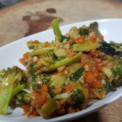 A picture of Fried Broccoli with Ginger sauce.
