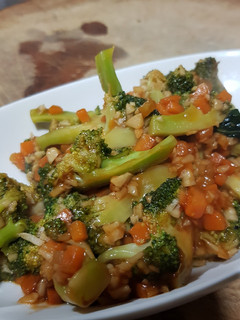 A picture of Fried Broccoli with Ginger sauce.