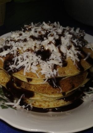 Foto resep Pancake tabur keju, coklat meses dan susu