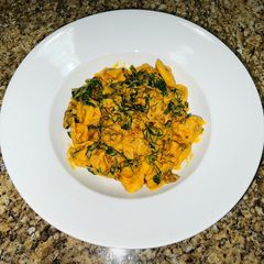 A picture of Fall pumpkin tortellini pasta.