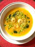 Soupe butternut, coco, crevettes et edamames