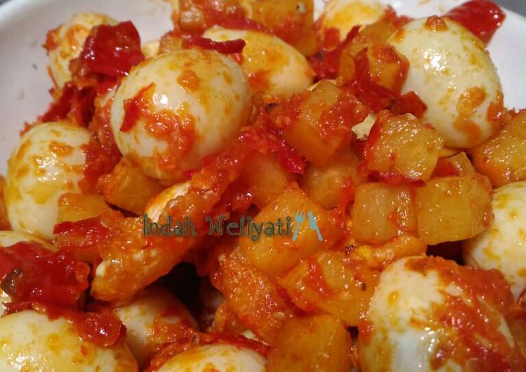 Resep Balado kentang telor puyuh Anti Gagal