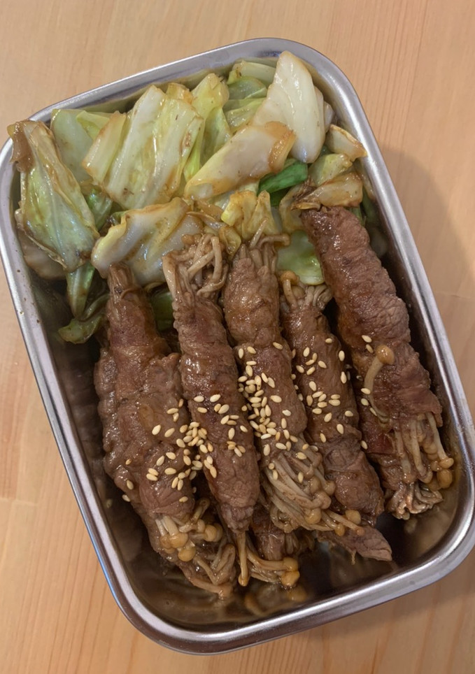 照燒金菇牛肉卷便當 的食譜成品照片
