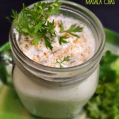 Flavoured aloe vera mint coriander buttermilk A picture of Flavoured aloe vera mint coriander buttermilk.