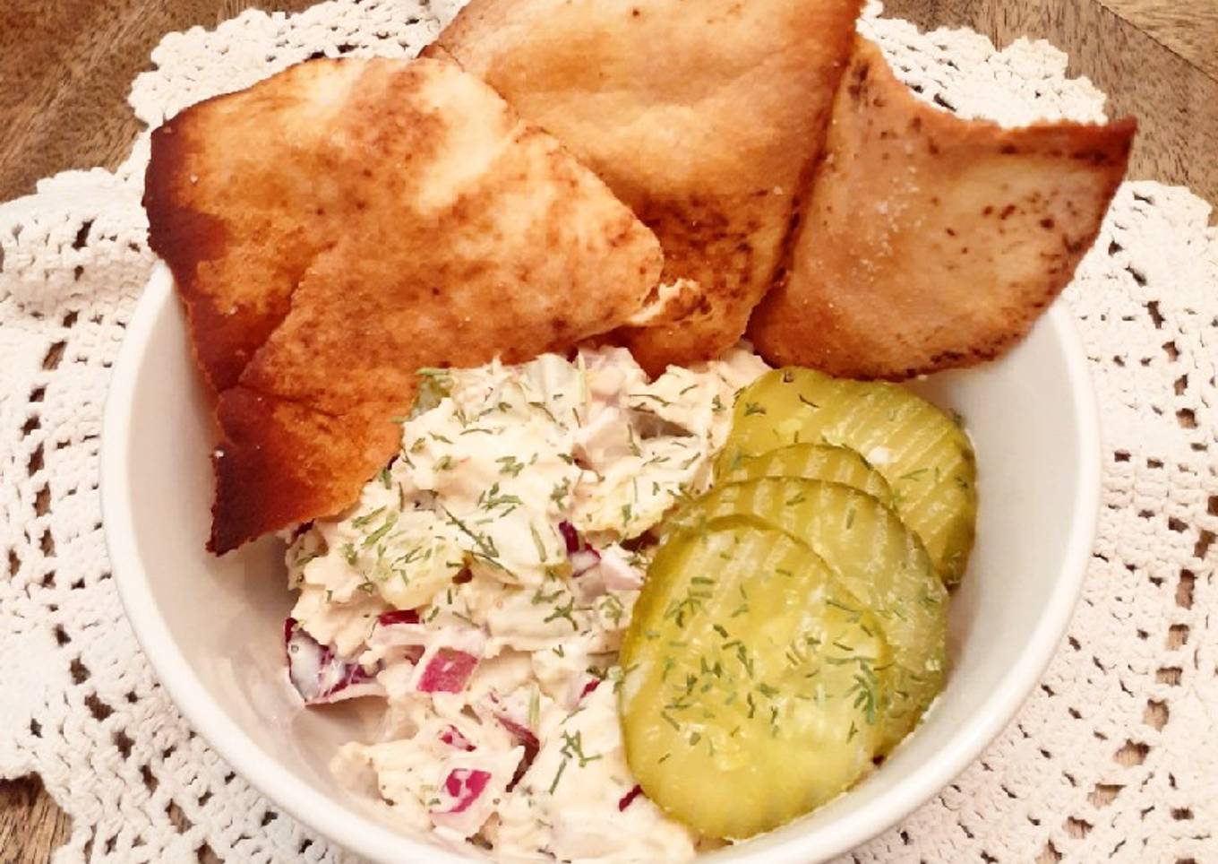 Salad with pickled chicken with dill