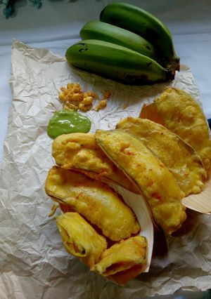 A picture of Raw Banana(matoke) bhajia#recipemarathon.
