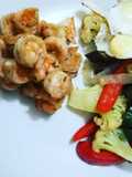 Langostinos con mix de verduras salteadas
