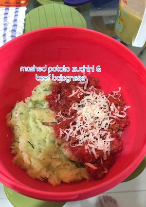 Foto resep Mashed potato zucchini & beef bolognese mpasi/mpsufor 9m