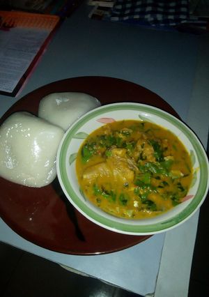 A picture of Fufu with Oha soup.