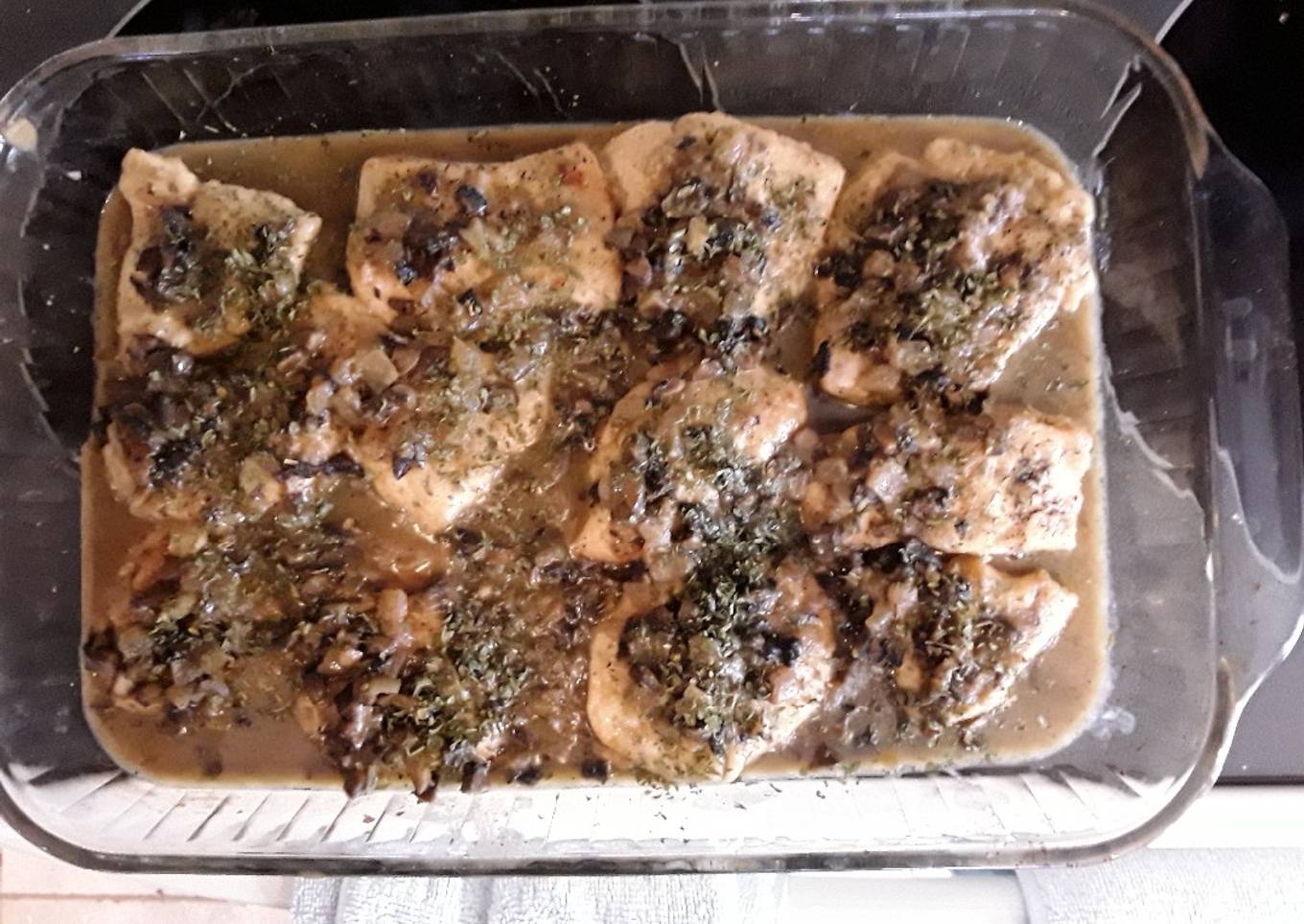 Chicken Marsala from Marsala cooking wine bottle