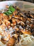 Tallarines con champiñones