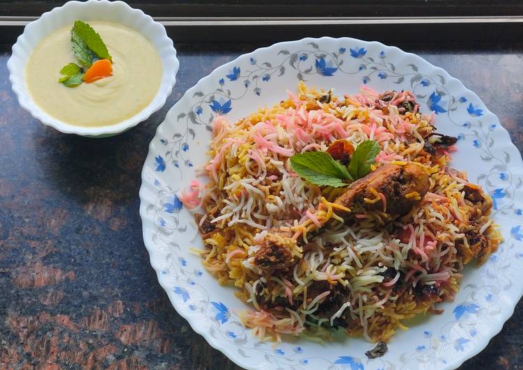 Simple Way to Serve Yummy Smokey tandoori chicken drumsticks biryani with mint mango raita