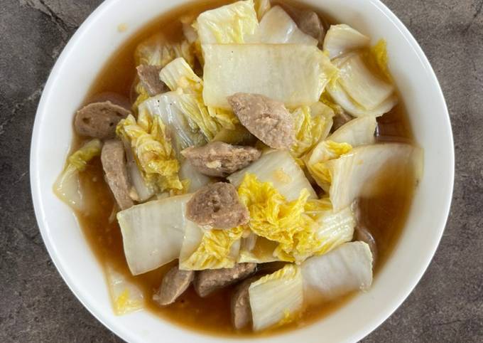 Tumis sawi putih bakso