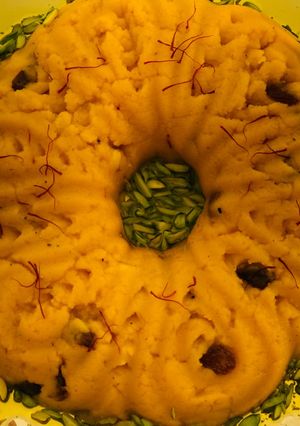 A picture of Rava Kesari (semolina and saffron pudding)# South Indian recipe contest.