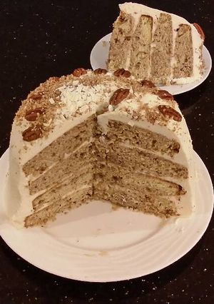 A picture of Toasted Butter Pecan Layer Cake with Whipped White Chocolate Cream.