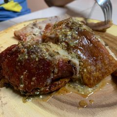 A picture of Super Easy Roasted Pork with Mustard and Coriander Seeds Gravy.
