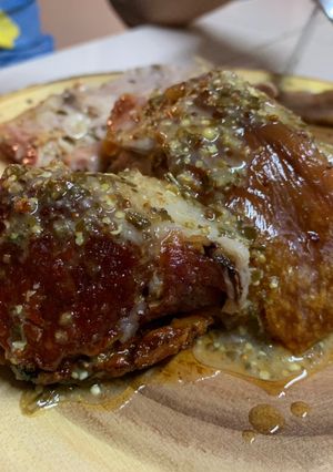 A picture of Super Easy Roasted Pork with Mustard and Coriander Seeds Gravy.