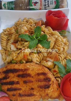 A picture of Peri peri chicken pasta.