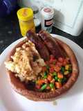 Bangers and mash in a giant yourkshire