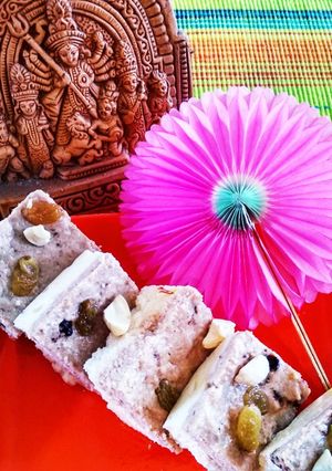 A picture of Homemade steamed chocolate sandesh.