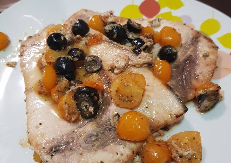 Swordfish with Cherry Tomatoes and Olives