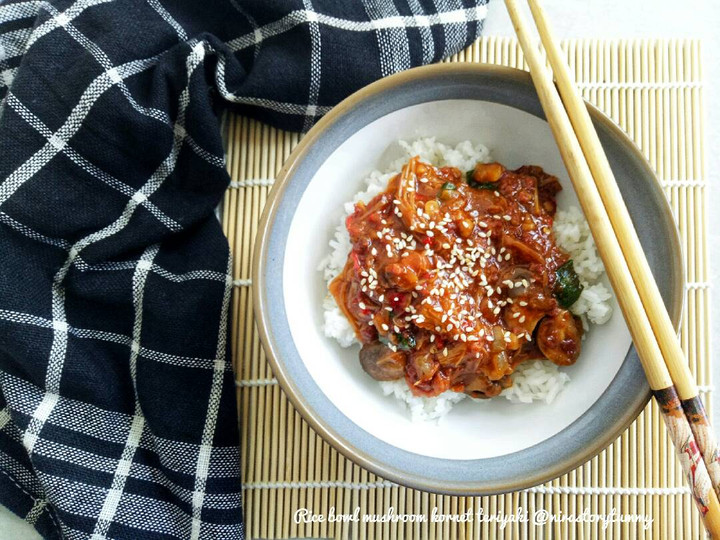 Langkah Mudah untuk Menyiapkan Rice bowl mushroom kornet teriyaki Anti Gagal