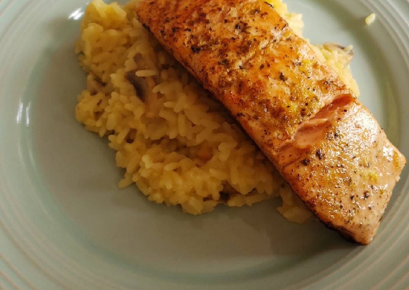 Risotto con champiñones y ají amarillo (estilo a la huancaina)