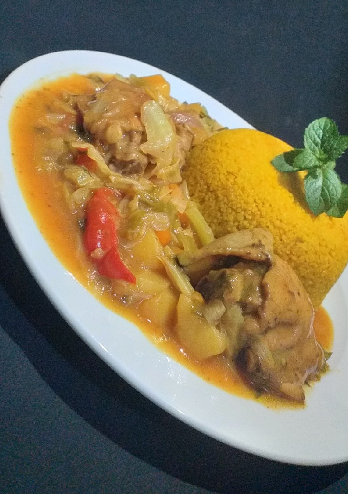 A picture of Couscous with cabbage sauce.