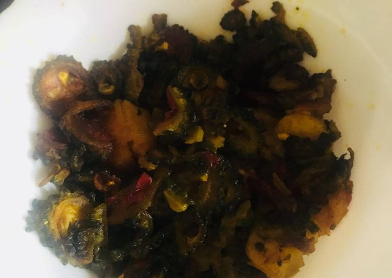 Bitter gourd potato stir fry(ucche aaloo bhaja)