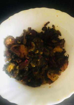 A picture of Bitter gourd potato stir fry(ucche aaloo bhaja).